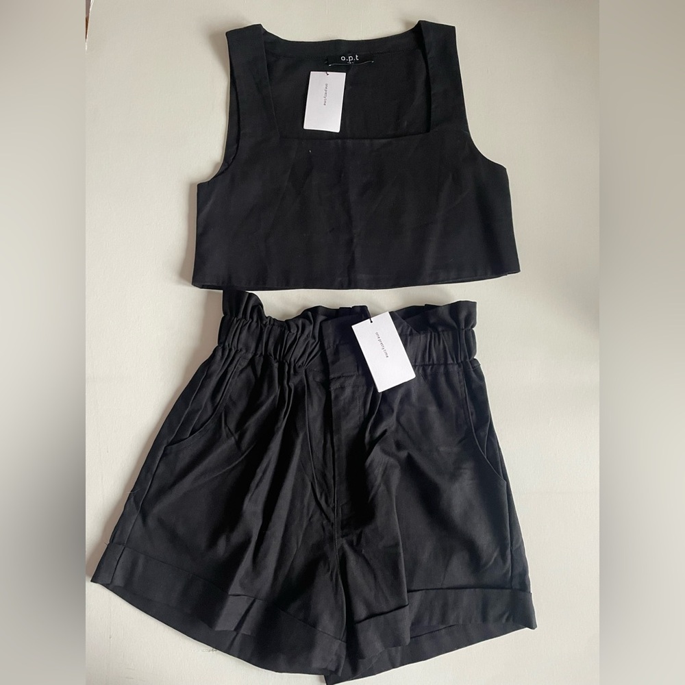 NWT OPT SMALL cotton viscose summer matching set black shorts top elegant